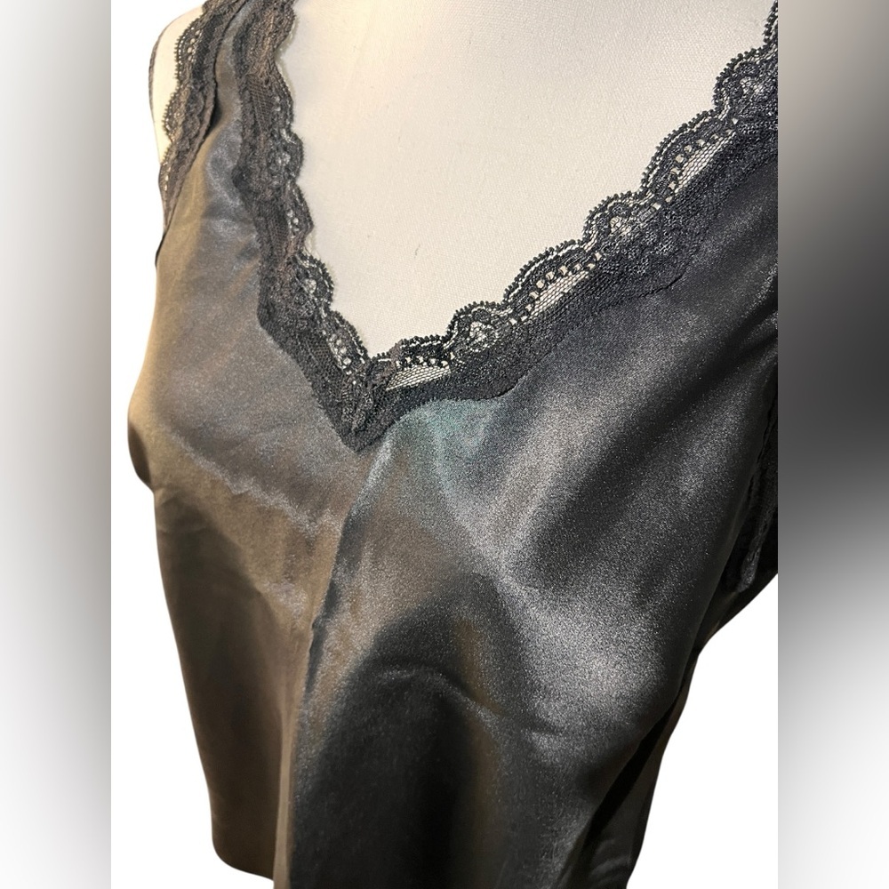 Elementz Black Satin Camisole with Lace Trim, size L - Picture 5 of 8